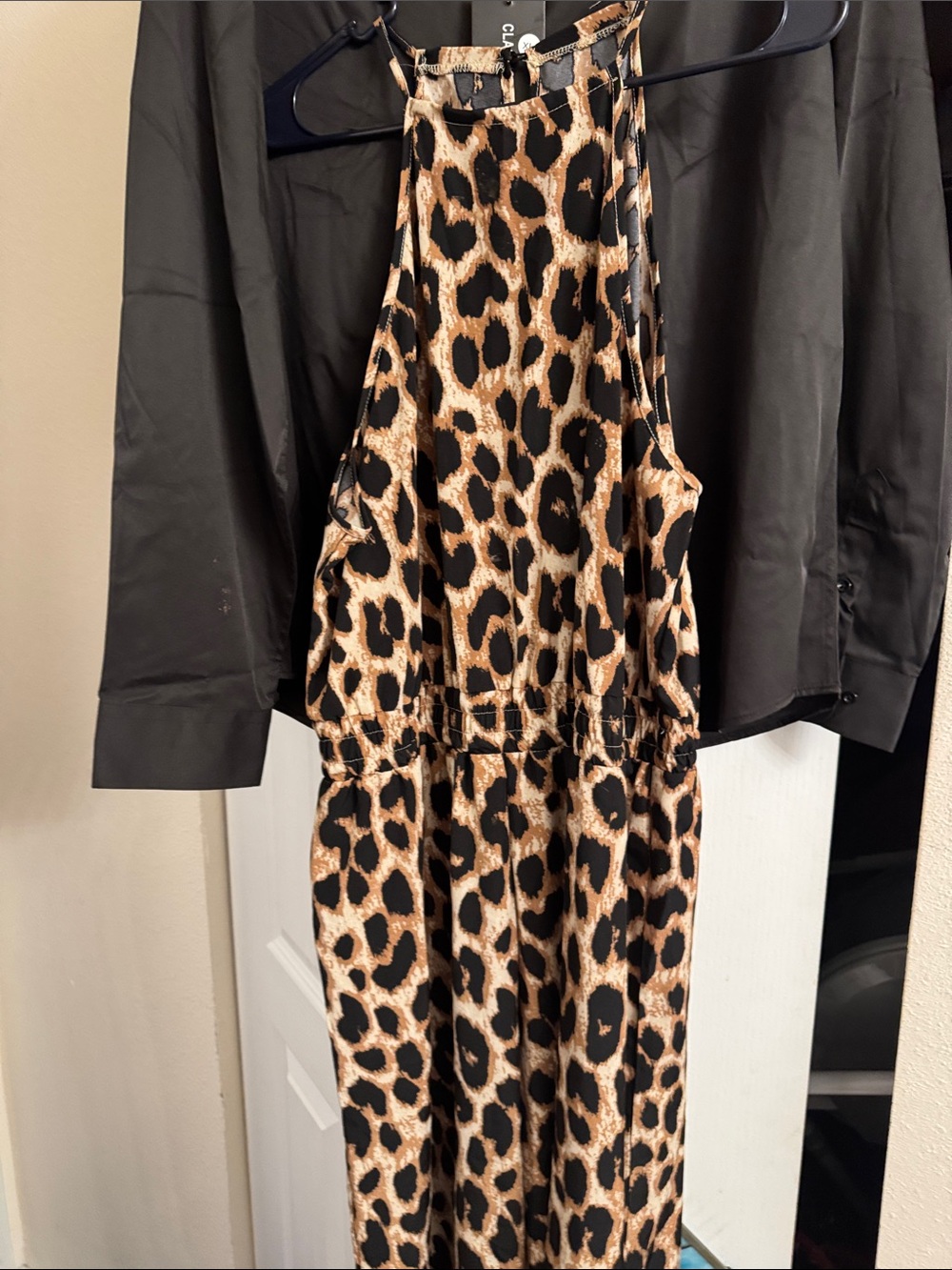 Sleeveless Leopard Print Halter Jumpsuit in Brown/Black
